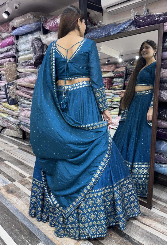 Gota Work Anarkali Lehenga Set with Full Sleeve Blouse & Heavy Silk Dupatta
