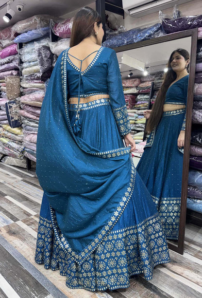 Gota Work Anarkali Lehenga Set with Full Sleeve Blouse & Heavy Silk Dupatta