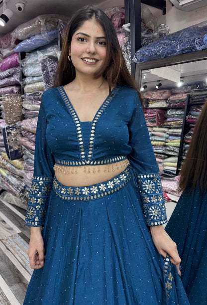 Gota Work Anarkali Lehenga Set with Full Sleeve Blouse & Heavy Silk Dupatta