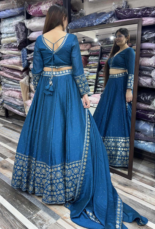 Gota Work Anarkali Lehenga Set with Full Sleeve Blouse & Heavy Silk Dupatta