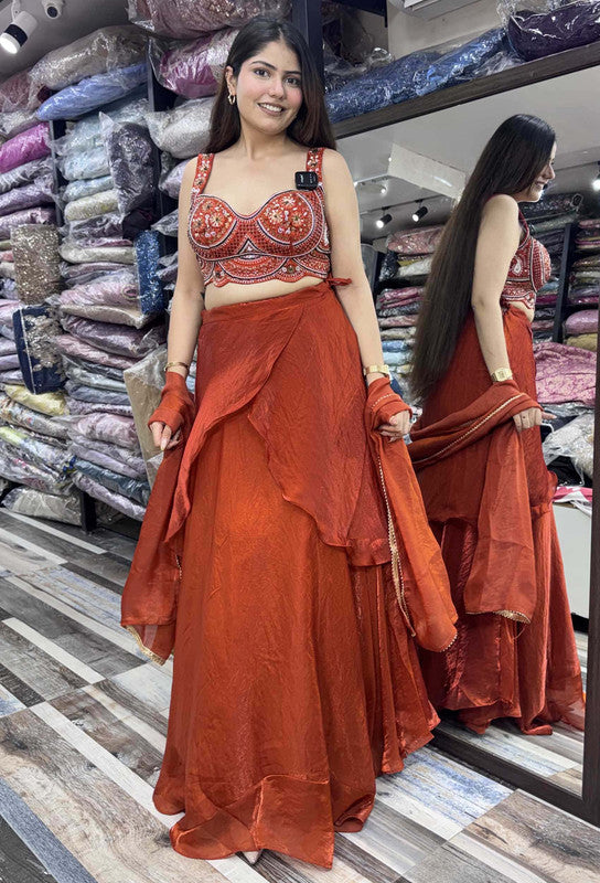 Handworked Lehenga Choli with Girlish Blouse & Wrap-Around Organza Skirt Set
