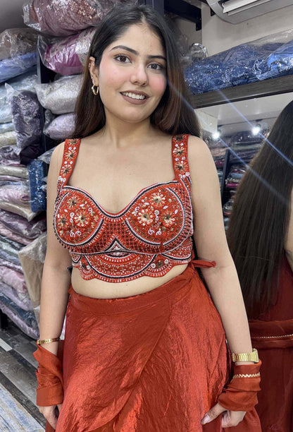 Handworked Lehenga Choli with Girlish Blouse & Wrap-Around Organza Skirt Set