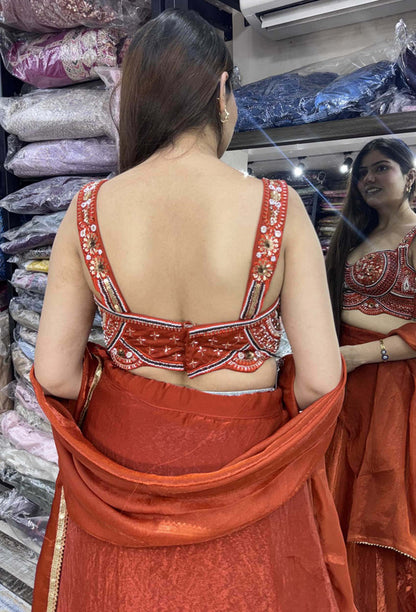 Handworked Lehenga Choli with Girlish Blouse & Wrap-Around Organza Skirt Set