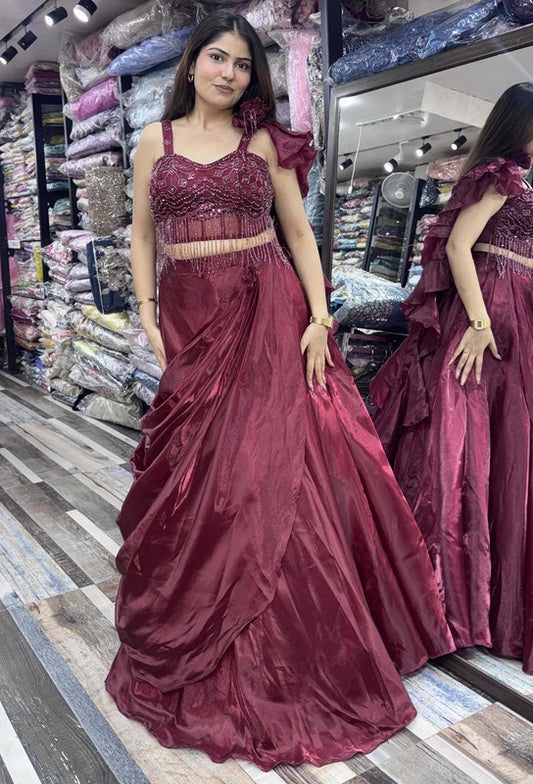 Designer Corset Lehenga Set with Embellished Choli & Organza Drape Silhouette