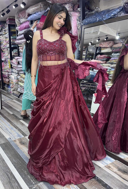 Designer Corset Lehenga Set with Embellished Choli & Organza Drape Silhouette