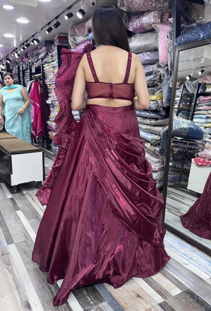 Designer Corset Lehenga Set with Embellished Choli & Organza Drape Silhouette