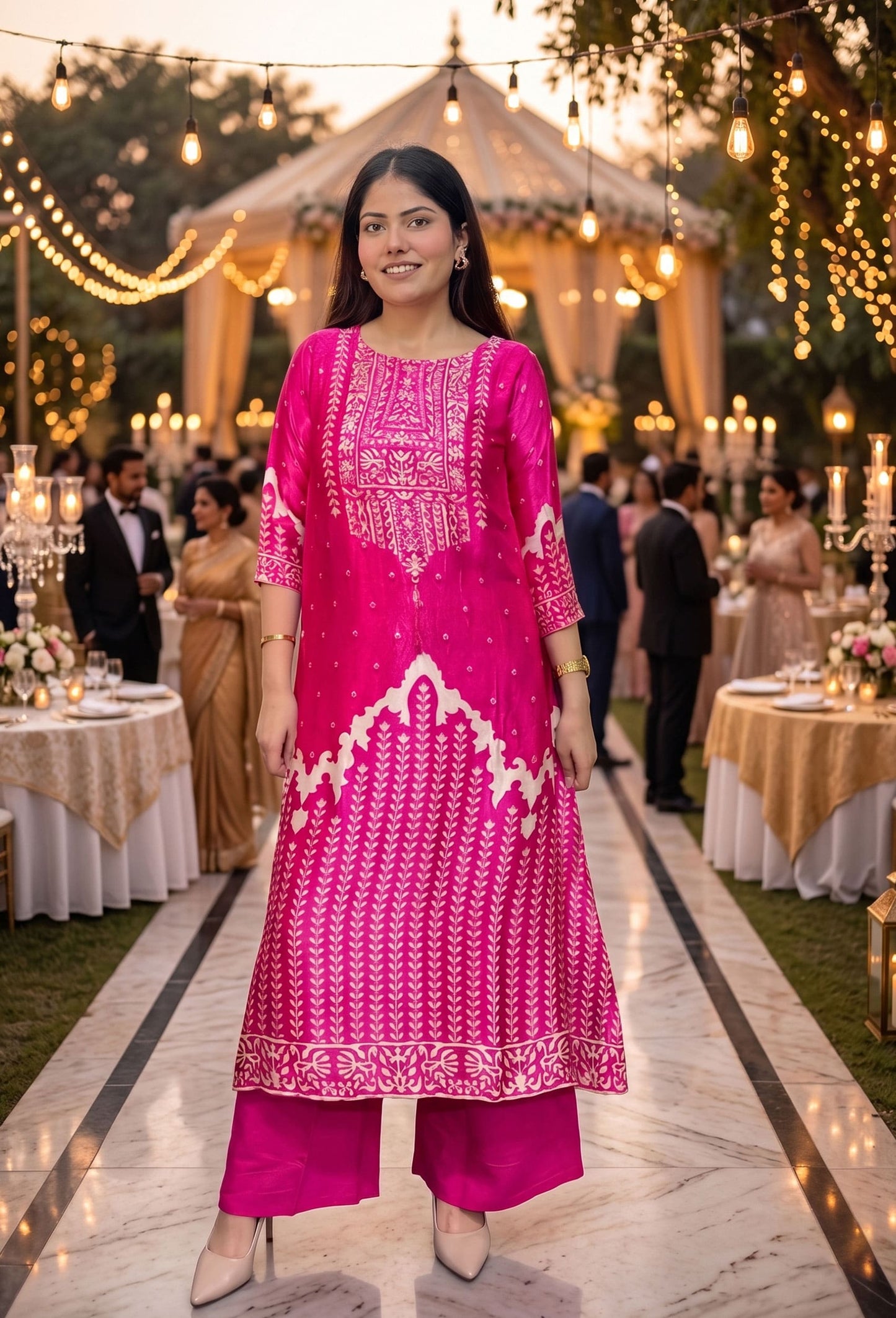 Digital Print Gajji Silk A-Line Palazzo Suit with Yoke Embroidery