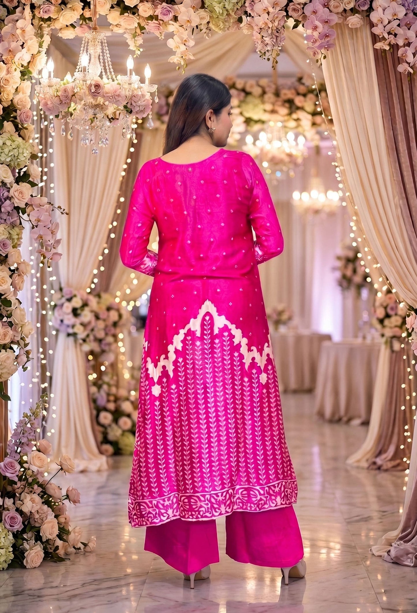 Digital Print Gajji Silk A-Line Palazzo Suit with Yoke Embroidery