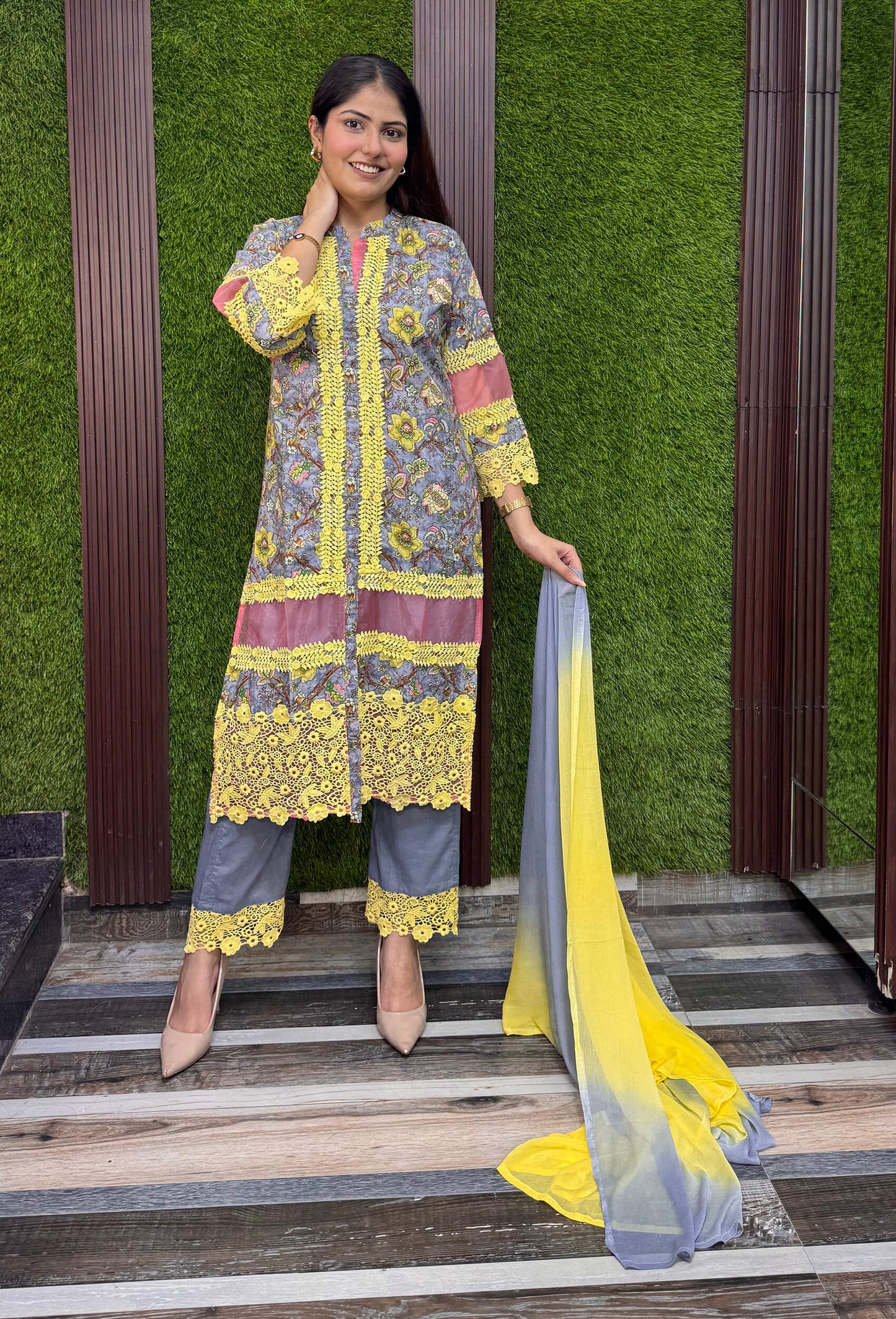Pure Elegance Summer Pakistani Cotton Suit with Crochet Lace Work