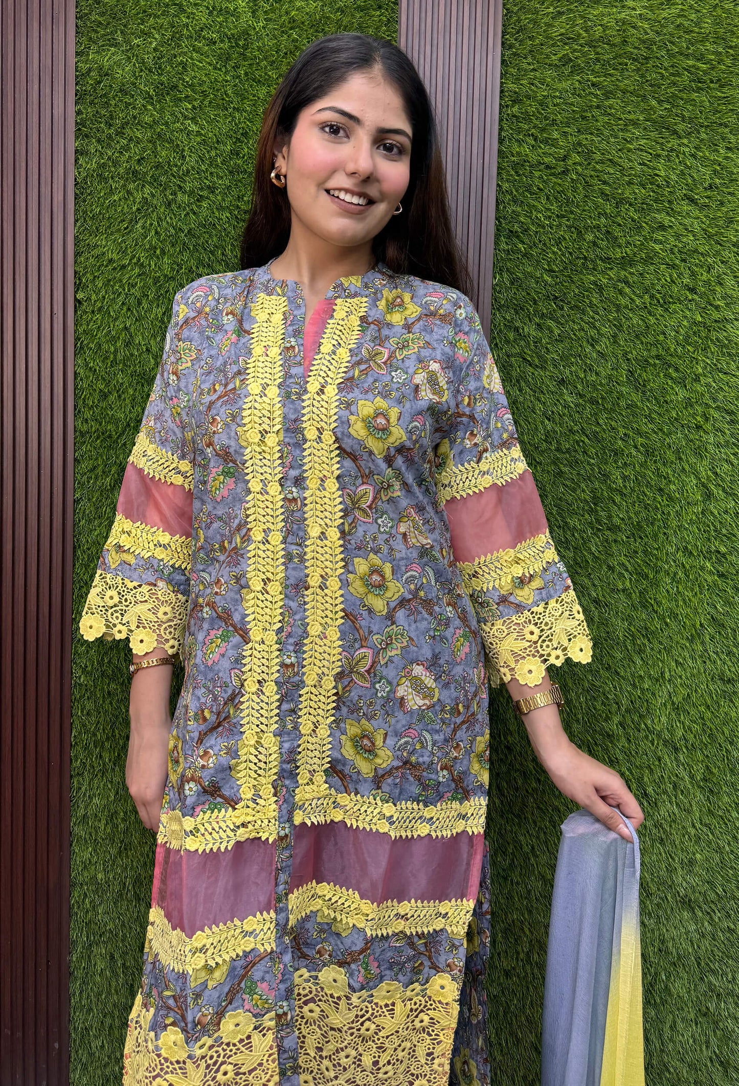 Pure Elegance Summer Pakistani Cotton Suit with Crochet Lace Work
