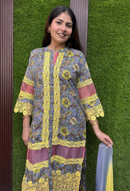 Pure Elegance Summer Pakistani Cotton Suit with Crochet Lace Work