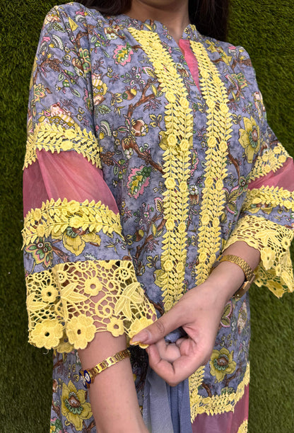 Pure Elegance Summer Pakistani Cotton Suit with Crochet Lace Work