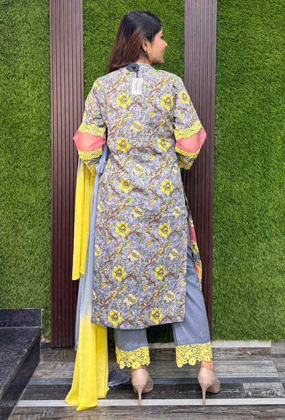Pure Elegance Summer Pakistani Cotton Suit with Crochet Lace Work