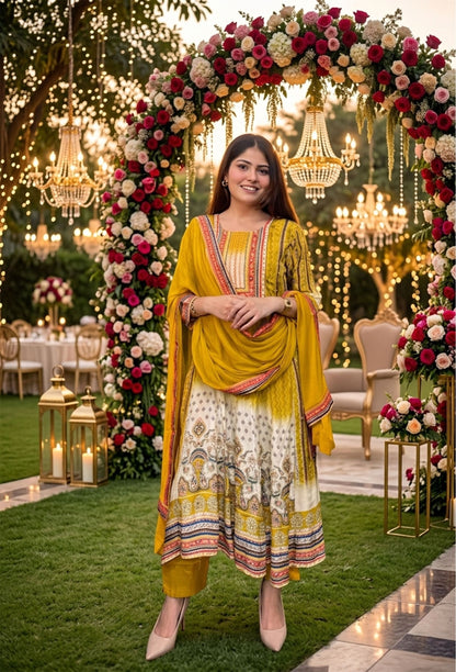 Designer Pure Crepe Digital printed Anarkali Suit With Chiffon Dupatta