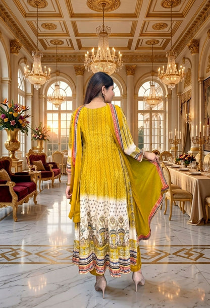 Designer Pure Crepe Digital printed Anarkali Suit With Chiffon Dupatta
