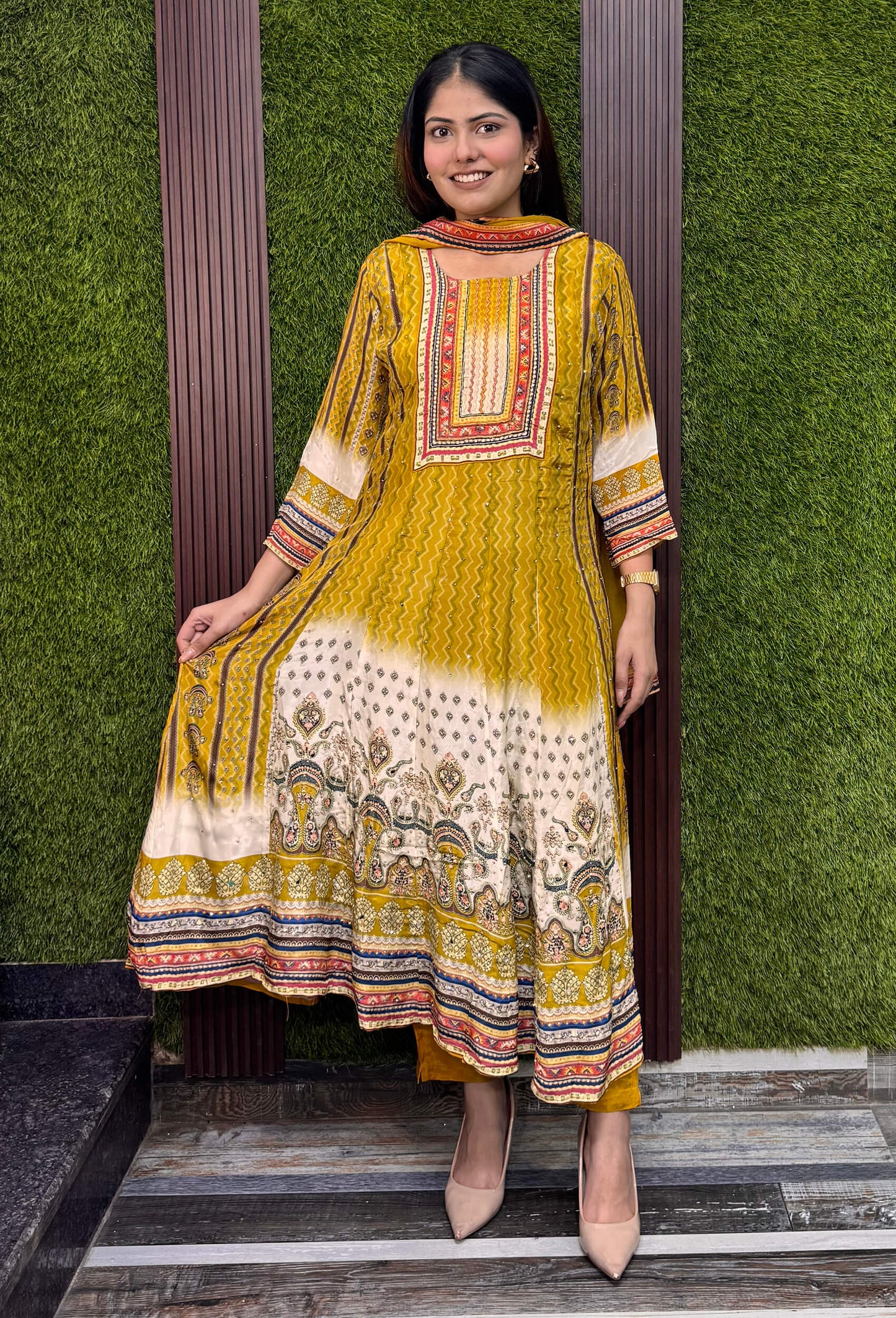 Designer Pure Crepe Digital printed Anarkali Suit With Chiffon Dupatta
