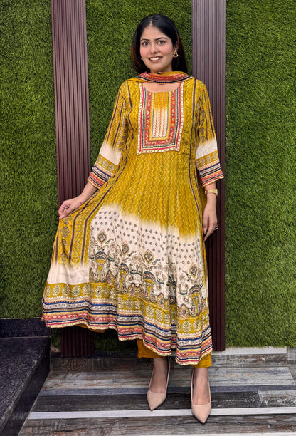 Designer Pure Crepe Digital printed Anarkali Suit With Chiffon Dupatta