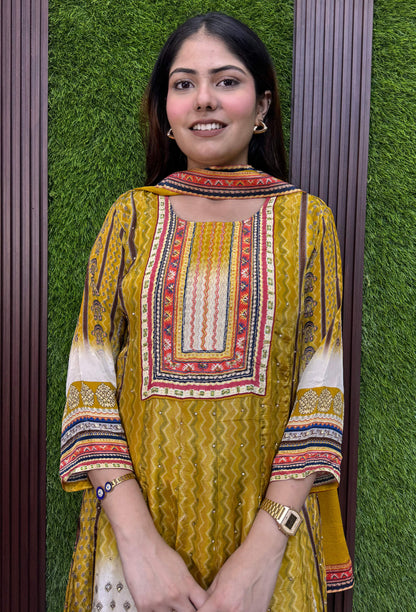Designer Pure Crepe Digital printed Anarkali Suit With Chiffon Dupatta