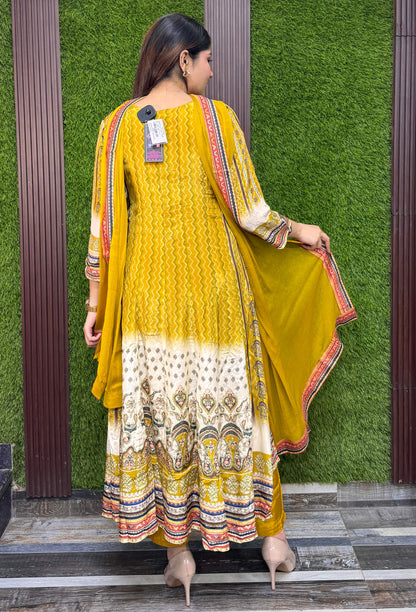 Designer Pure Crepe Digital printed Anarkali Suit With Chiffon Dupatta