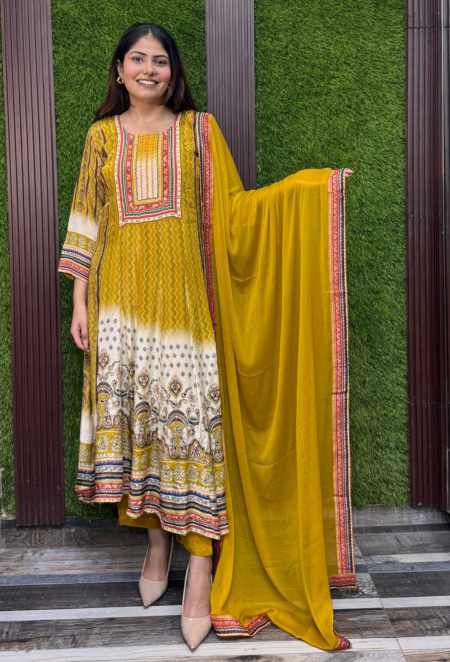 Designer Pure Crepe Digital printed Anarkali Suit With Chiffon Dupatta
