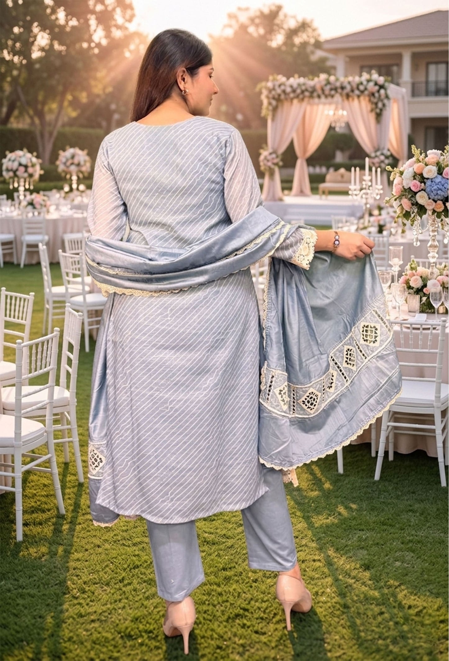 Summer Breeze Pakistani Cotton Dobby Suit With Crochet Detailing & Dupatta