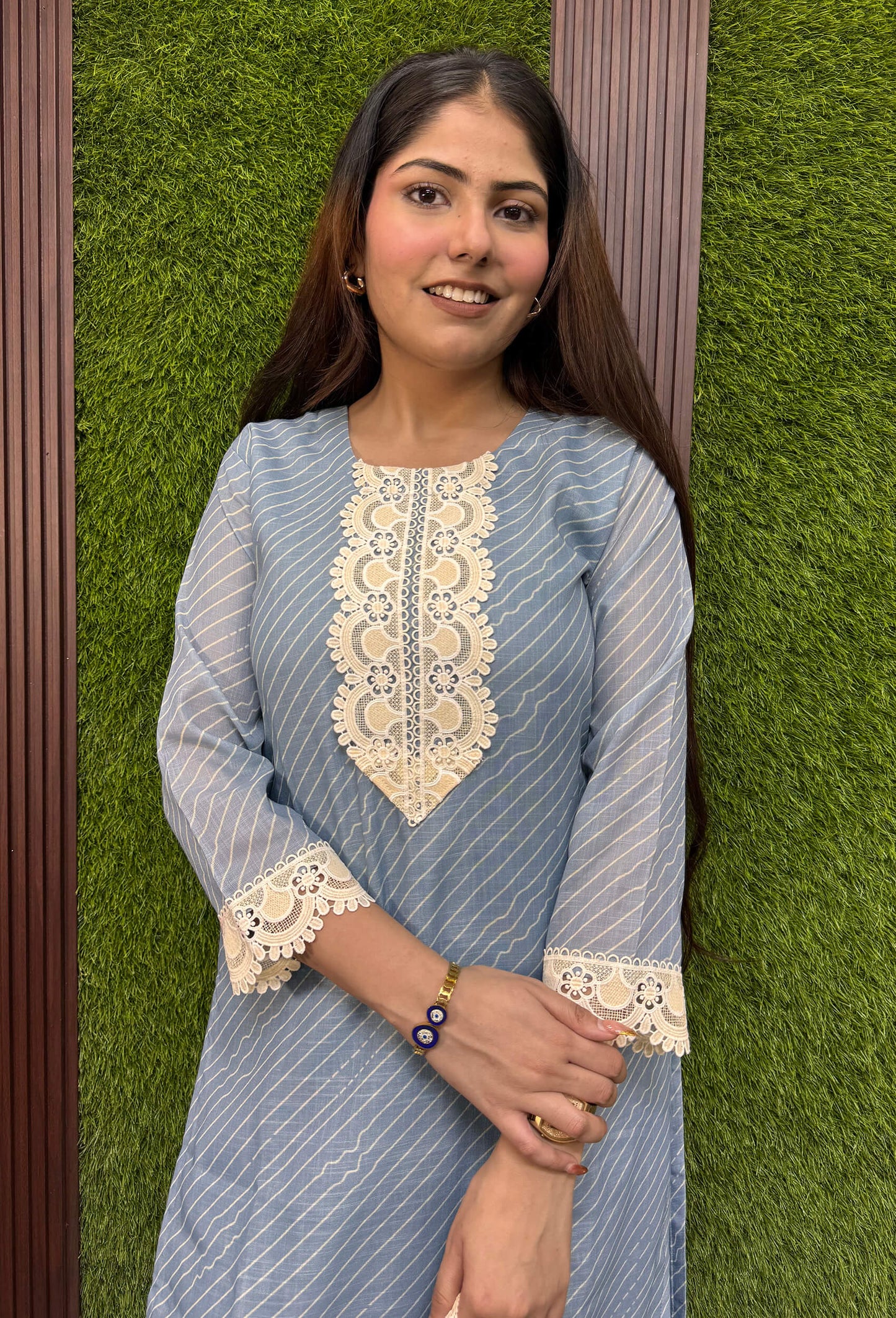 Summer Breeze Pakistani Cotton Dobby Suit With Crochet Detailing & Dupatta