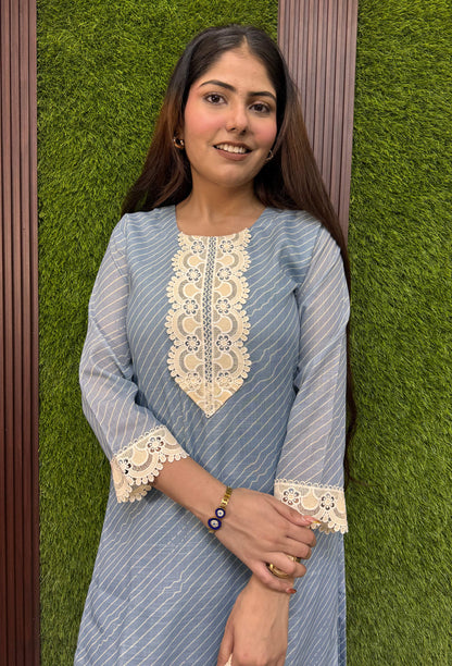 Summer Breeze Pakistani Cotton Dobby Suit With Crochet Detailing & Dupatta