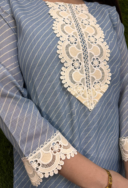 Summer Breeze Pakistani Cotton Dobby Suit With Crochet Detailing & Dupatta