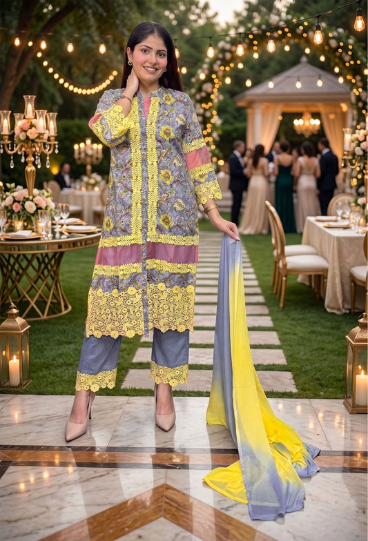 Pure Elegance Summer Pakistani Cotton Suit with Crochet Lace Work
