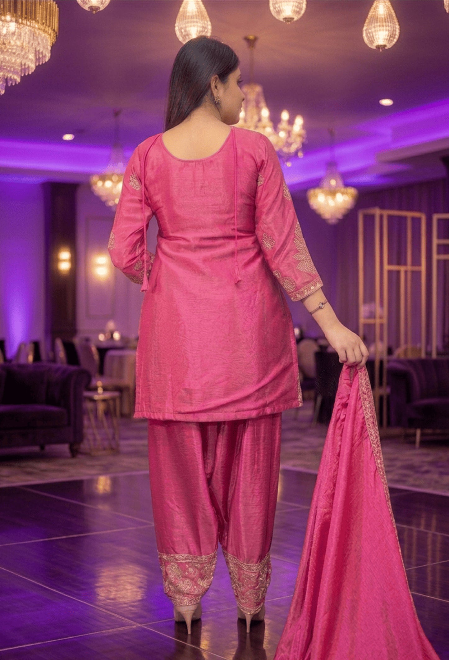 Embroidered Pastel Shades Chinnon Silk Patiala Salwar Suit with Dupatta