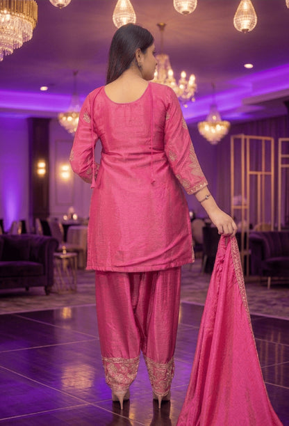 Embroidered Pastel Shades Chinnon Silk Patiala Salwar Suit with Dupatta
