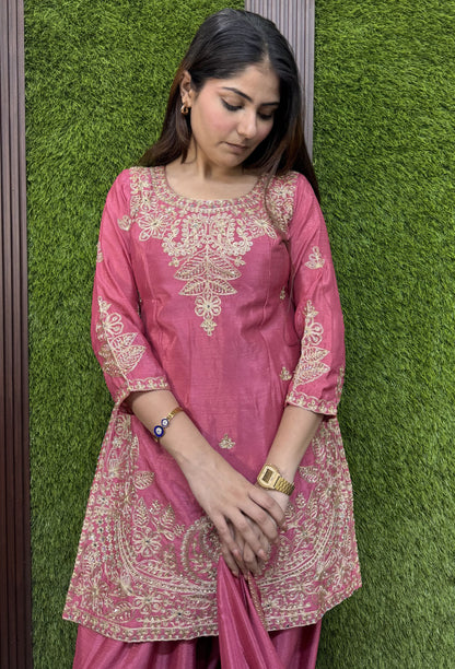 Embroidered Pastel Shades Chinnon Silk Patiala Salwar Suit with Dupatta