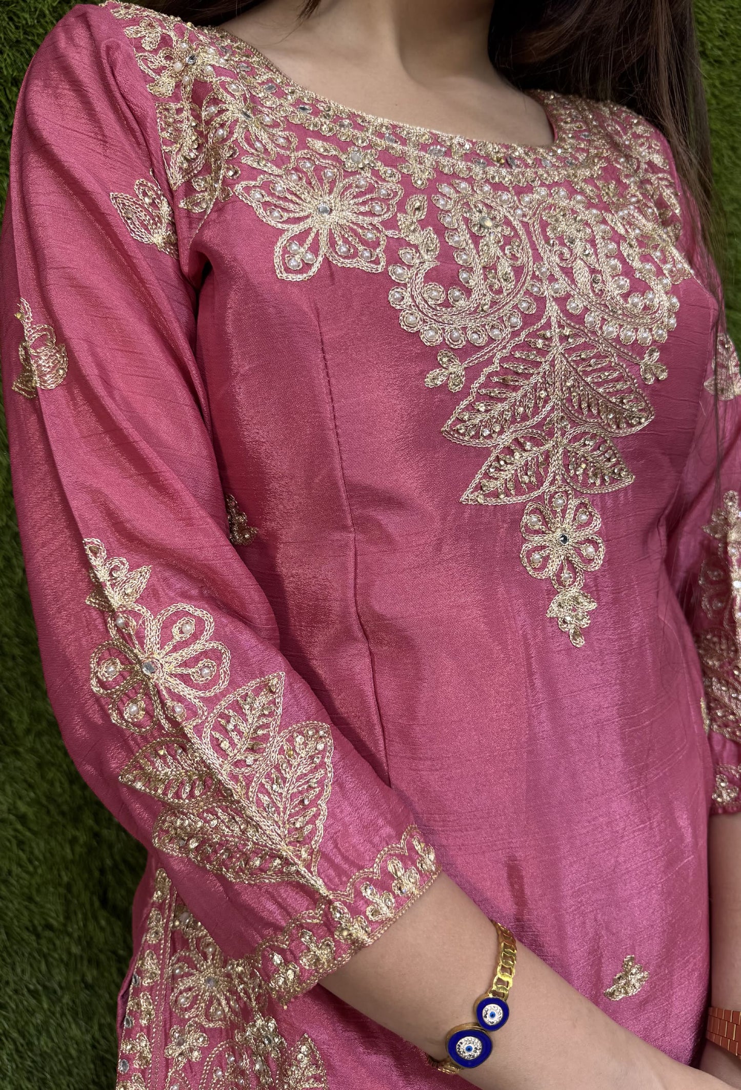 Embroidered Pastel Shades Chinnon Silk Patiala Salwar Suit with Dupatta