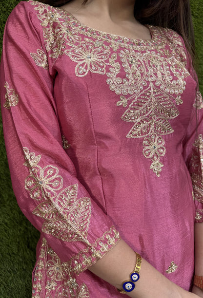 Embroidered Pastel Shades Chinnon Silk Patiala Salwar Suit with Dupatta