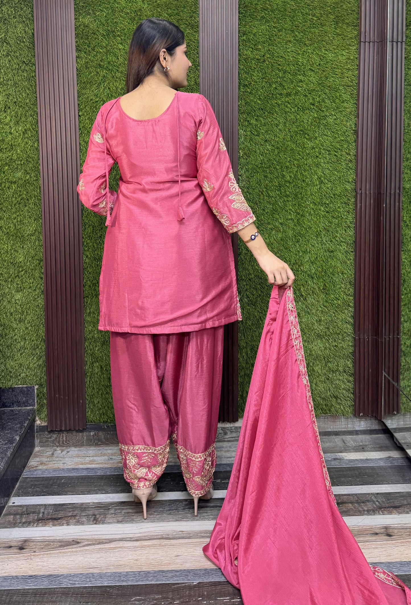 Embroidered Pastel Shades Chinnon Silk Patiala Salwar Suit with Dupatta