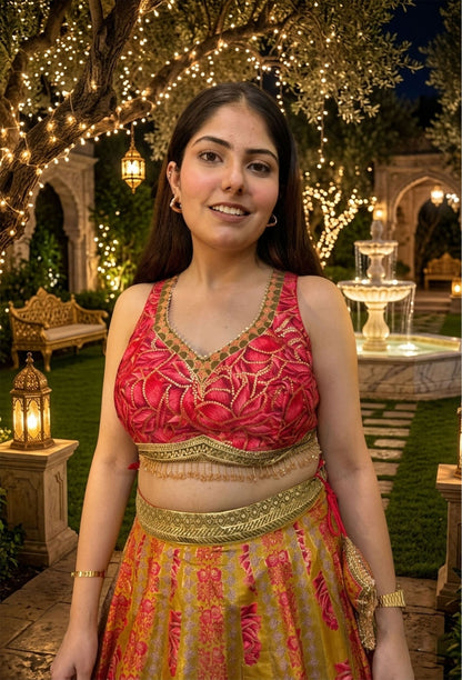 Pure Crepe Digital Printed Anarkali Lehenga Set with Contrast Dupatta