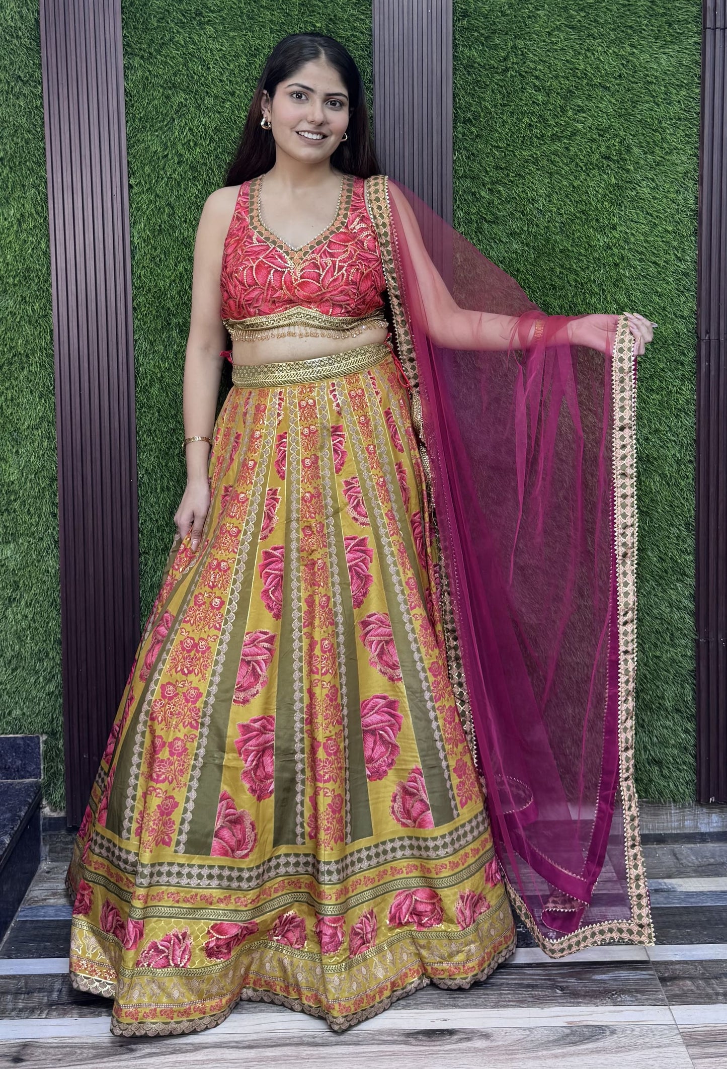 Pure Crepe Digital Printed Anarkali Lehenga Set with Contrast Dupatta