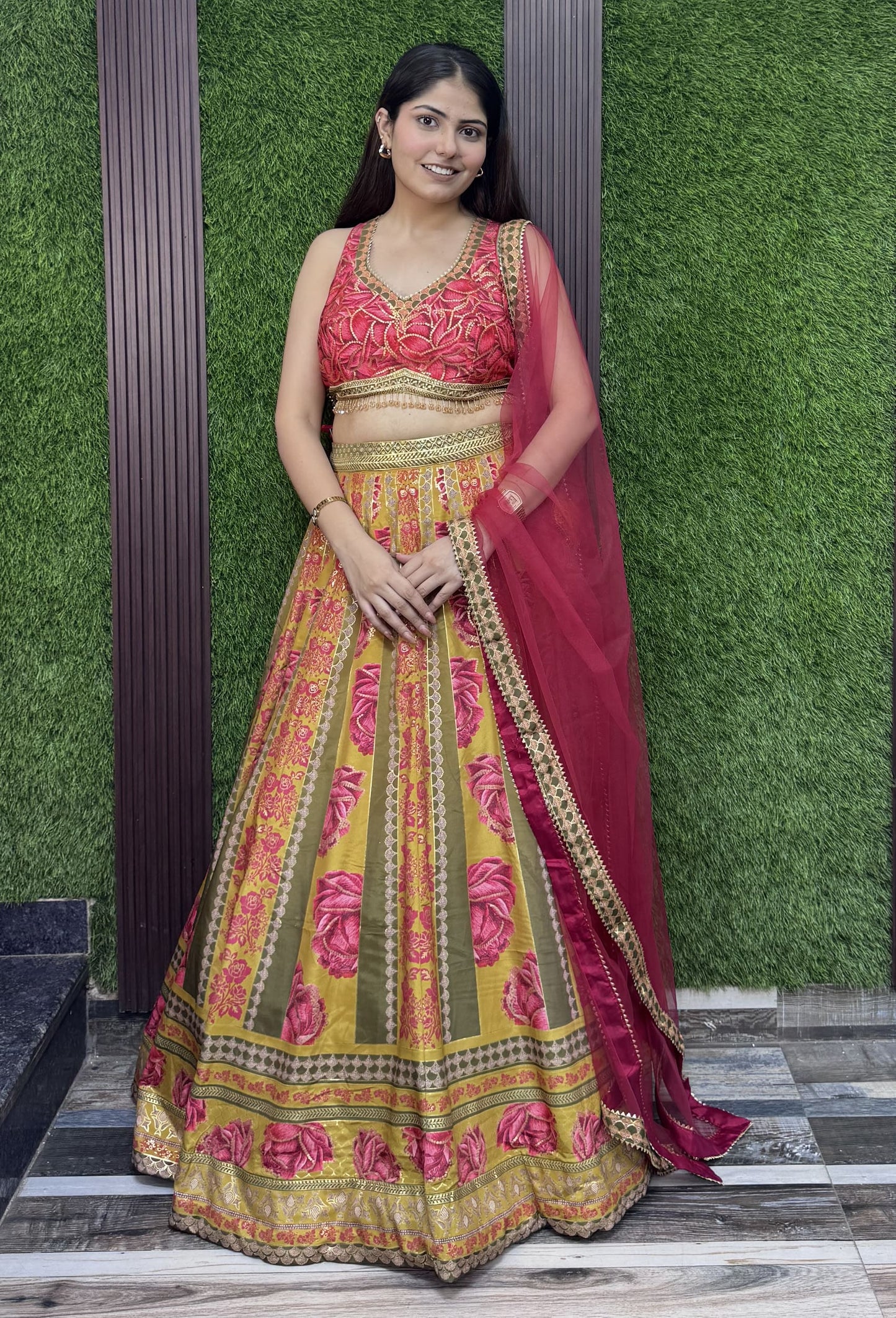 Pure Crepe Digital Printed Anarkali Lehenga Set with Contrast Dupatta