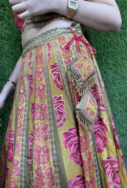 Pure Crepe Digital Printed Anarkali Lehenga Set with Contrast Dupatta