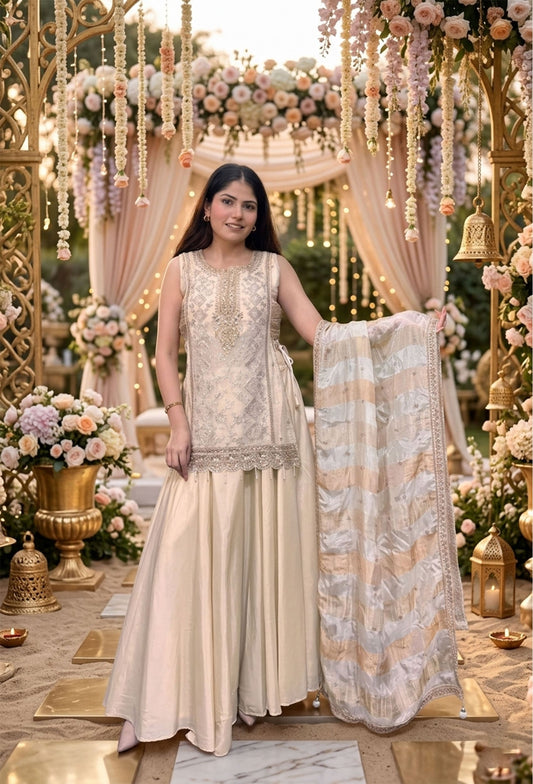 Indo Western Banarasi Tissue Lehenga with Short Shirt Set