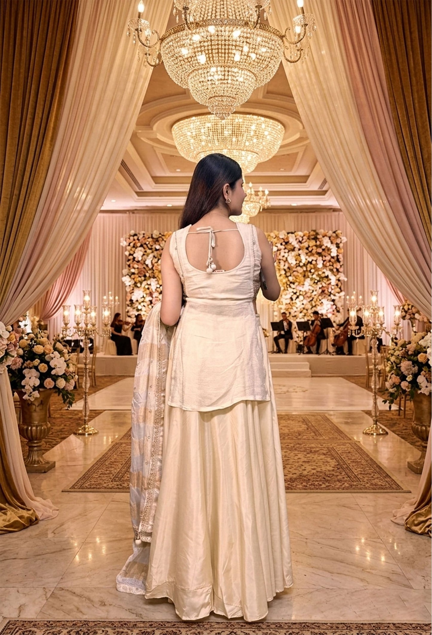 Indo Western Banarasi Tissue Lehenga with Short Shirt Set