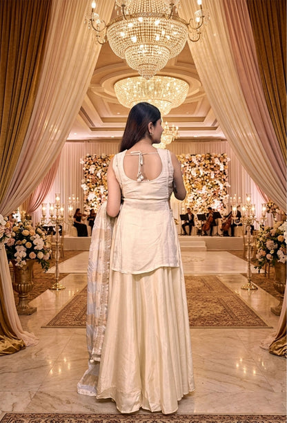 Indo Western Banarasi Tissue Lehenga with Short Shirt Set
