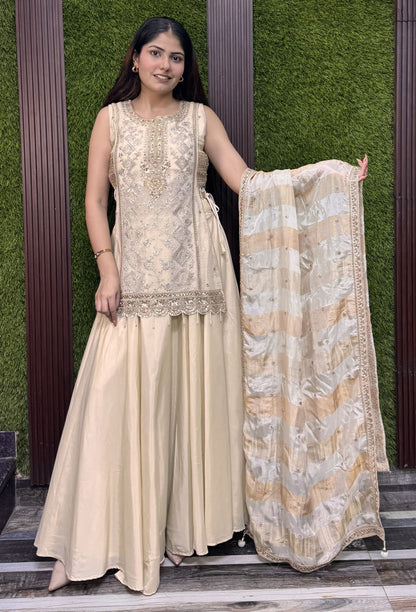 Indo Western Banarasi Tissue Lehenga with Short Shirt Set