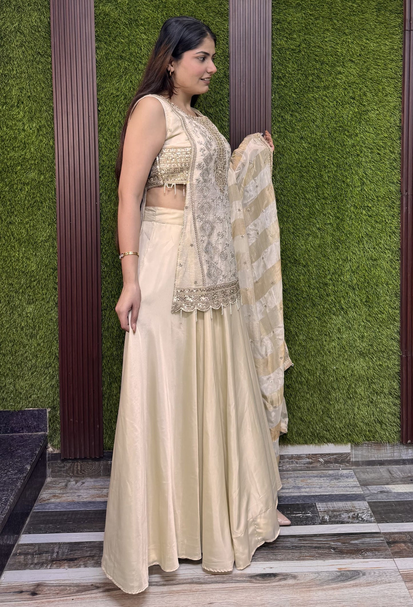 Indo Western Banarasi Tissue Lehenga with Short Shirt Set