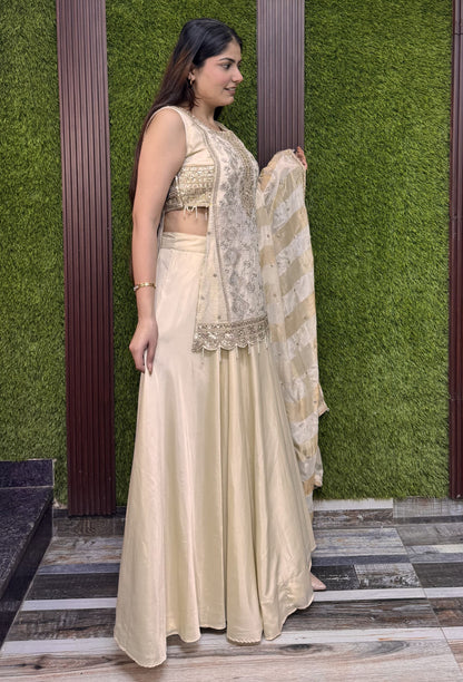 Indo Western Banarasi Tissue Lehenga with Short Shirt Set