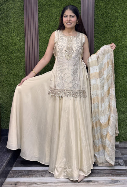 Indo Western Banarasi Tissue Lehenga with Short Shirt Set