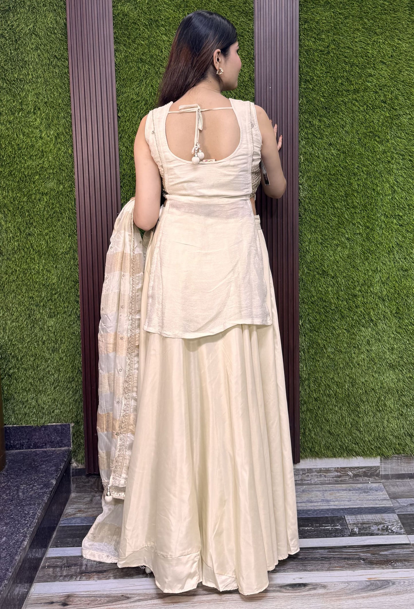 Indo Western Banarasi Tissue Lehenga with Short Shirt Set