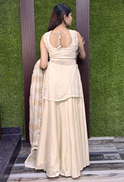 Indo Western Banarasi Tissue Lehenga with Short Shirt Set