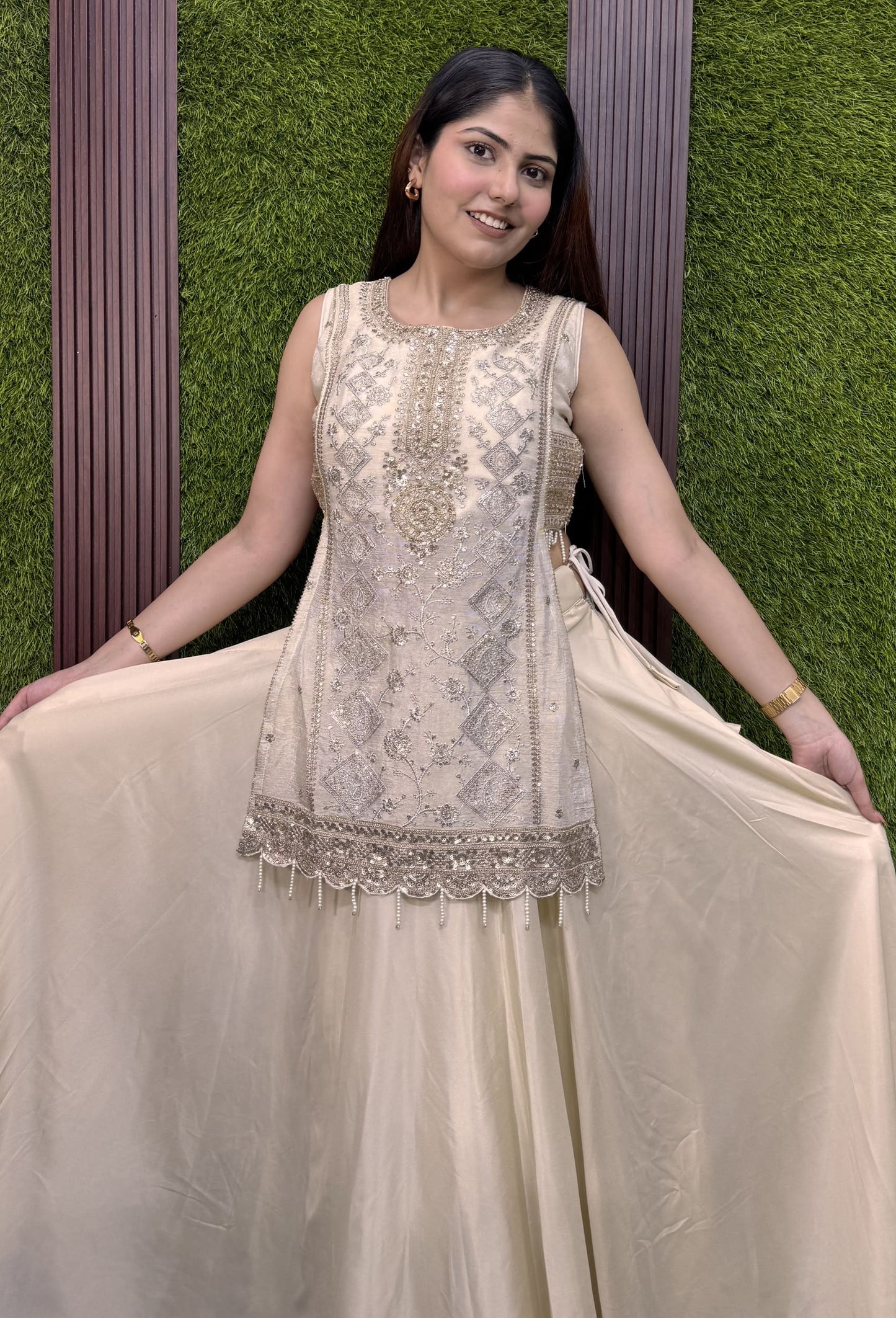 Indo Western Banarasi Tissue Lehenga with Short Shirt Set