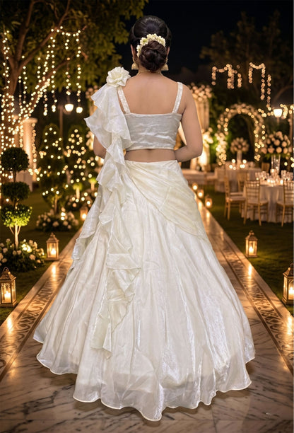 Drape Organza Skirt Lehenga with Corset Style Spaghetti Choli